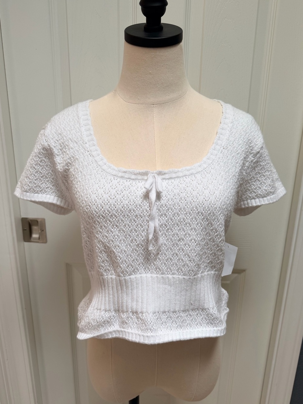 Nordstrom White Knit Scoop Tie Crop Top
